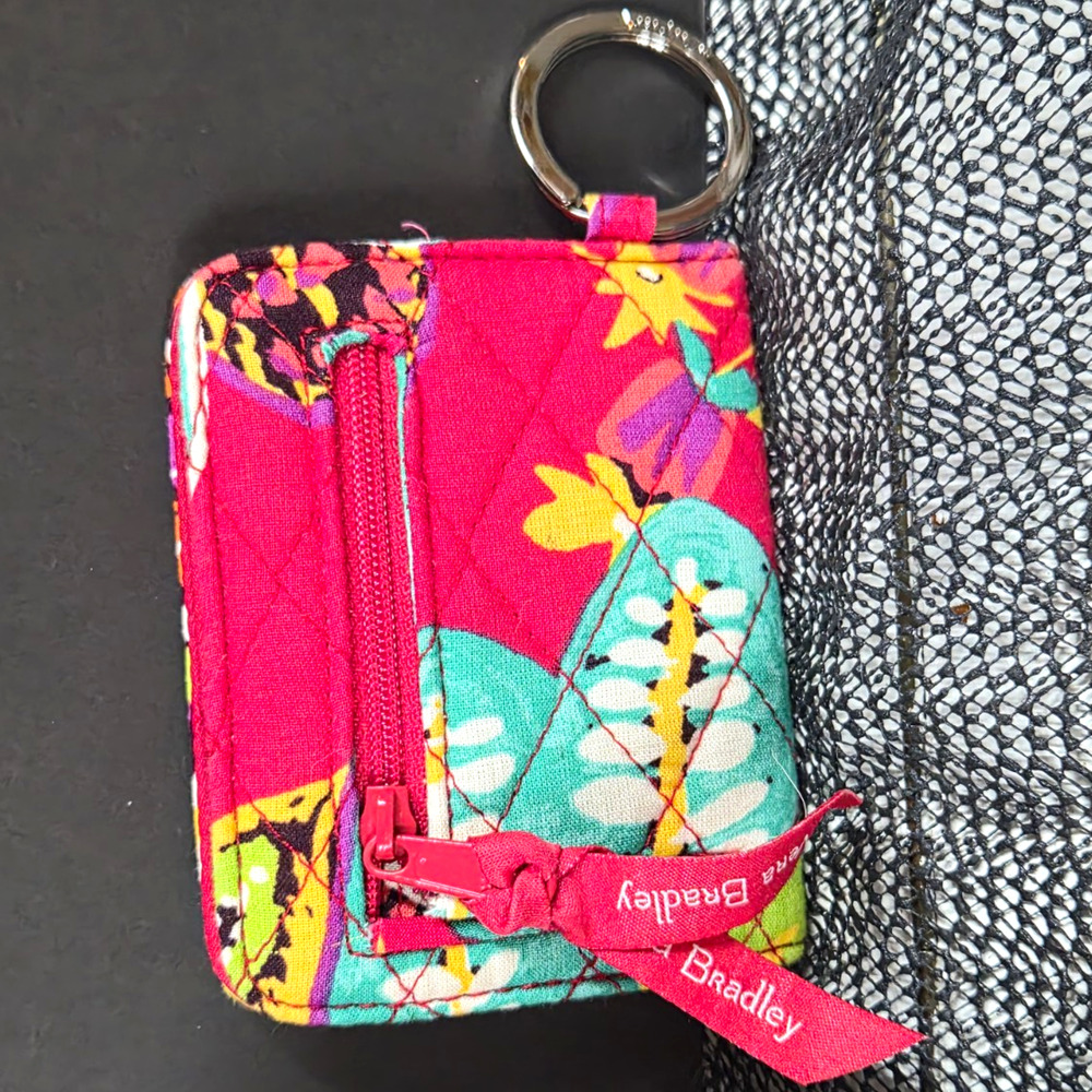 Vera Bradley Women's Floral Zip Wallet Multicolor Pink ID Window Key Ring